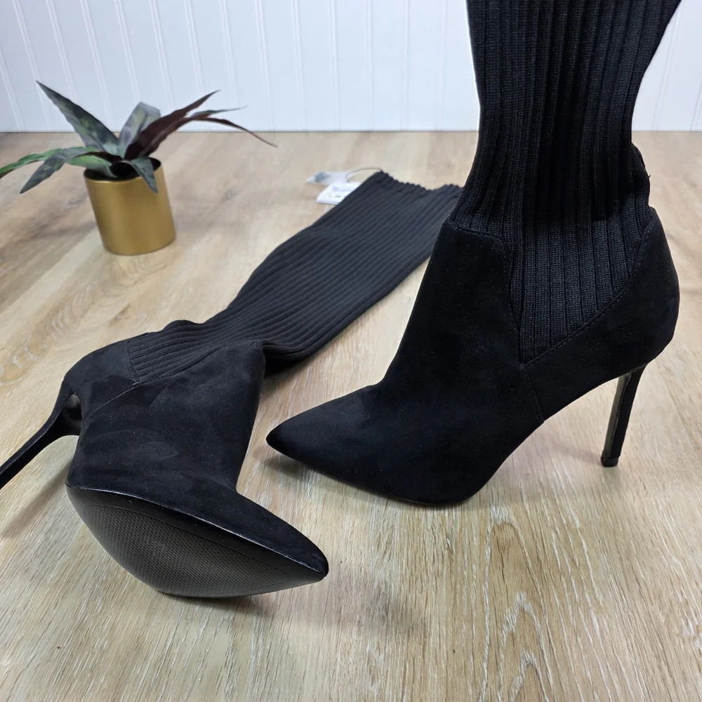 🆕️Zara Elegant Black Pull-on Knee-High Point Toe Women's Boots 6